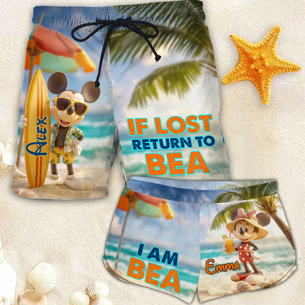 Personalized Tropical Hawaiian Beach Shorts for Couples - Custom Name Matching Set Men Shorts & Women Shorts GradoCreations
