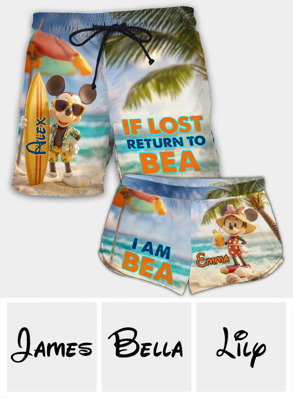 Personalized Tropical Hawaiian Beach Shorts for Couples - Custom Name Matching Set Men Shorts & Women Shorts GradoCreations