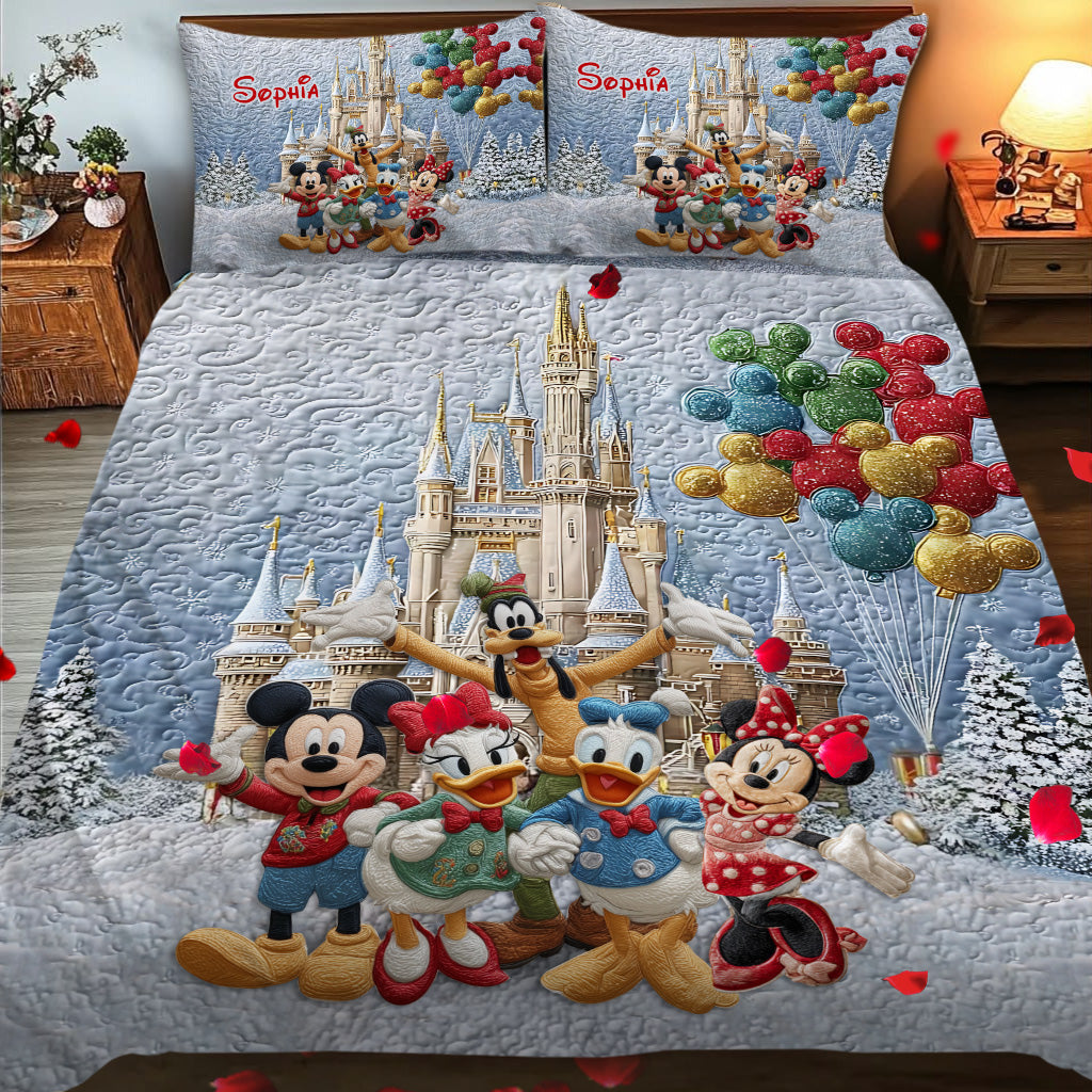 Personalized Mickey Mouse Quilt Set with Castle & Pillow Covers Quilt Set GradoCreations