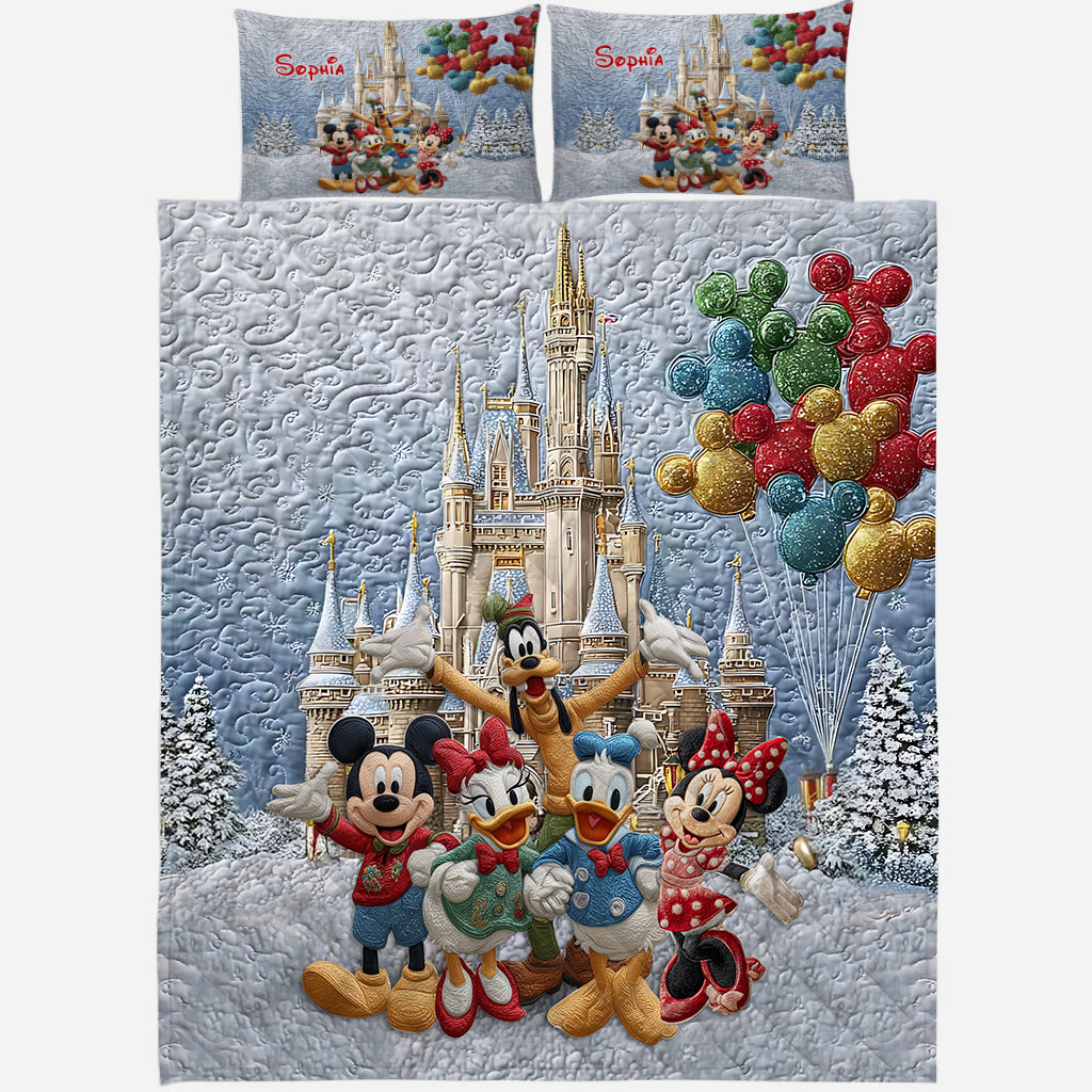 Personalized Mickey Mouse Quilt Set with Castle & Pillow Covers Quilt Set GradoCreations