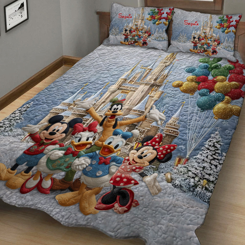 Personalized Mickey Mouse Quilt Set with Castle & Pillow Covers Quilt Set GradoCreations