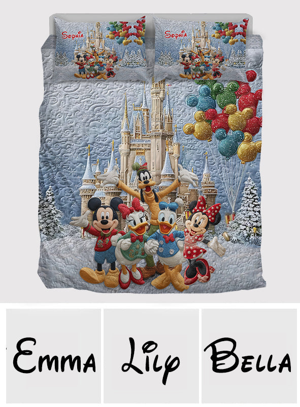 Personalized Mickey Mouse Quilt Set with Castle & Pillow Covers Quilt Set GradoCreations