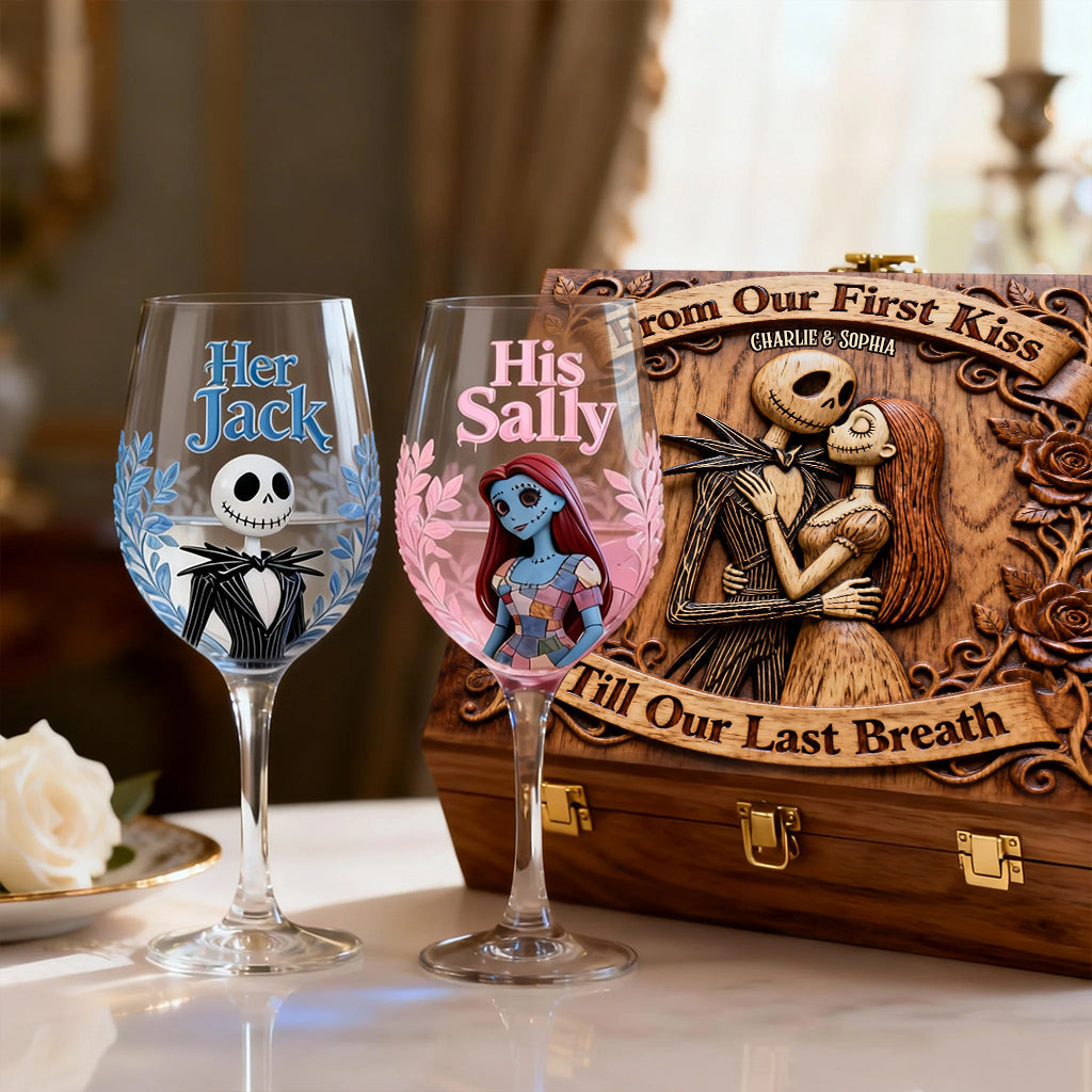 Personalized Wine Glass Set with Wooden Box for Couples Gift Wine Glasses Set With Wooden Box GradoCreations