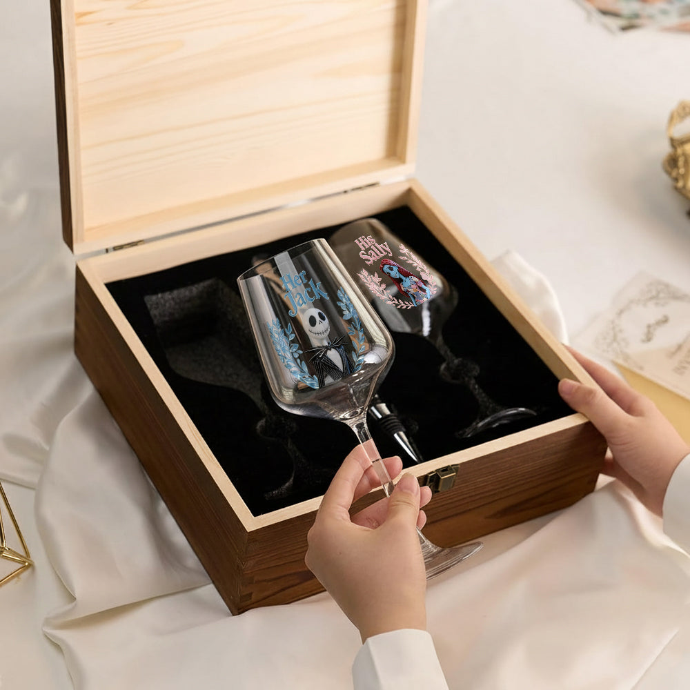 Personalized Wine Glass Set with Wooden Box for Couples Gift Wine Glasses Set With Wooden Box GradoCreations