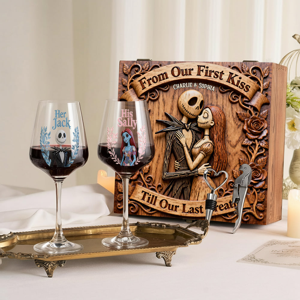 Personalized Wine Glass Set with Wooden Box for Couples Gift Wine Glasses Set With Wooden Box GradoCreations