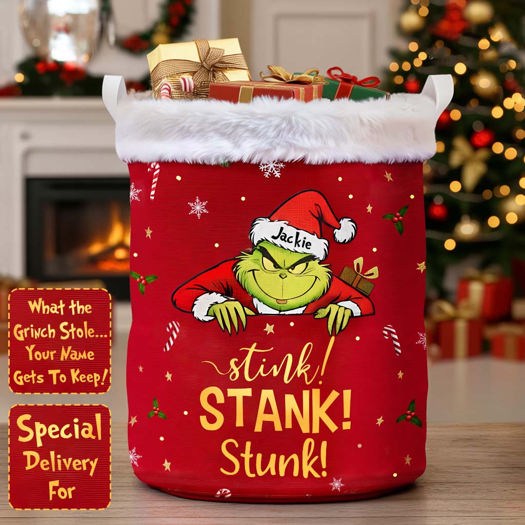 Personalized Grinch Christmas Storage Basket for Kids | Custom Fun Laundry Organizer Laundry Basket GradoCreations