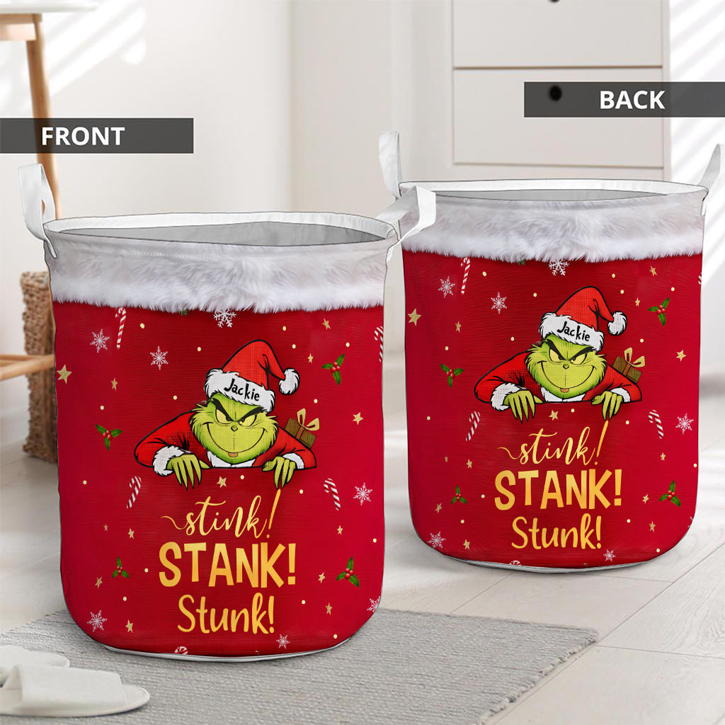 Personalized Grinch Christmas Storage Basket for Kids | Custom Fun Laundry Organizer Laundry Basket GradoCreations