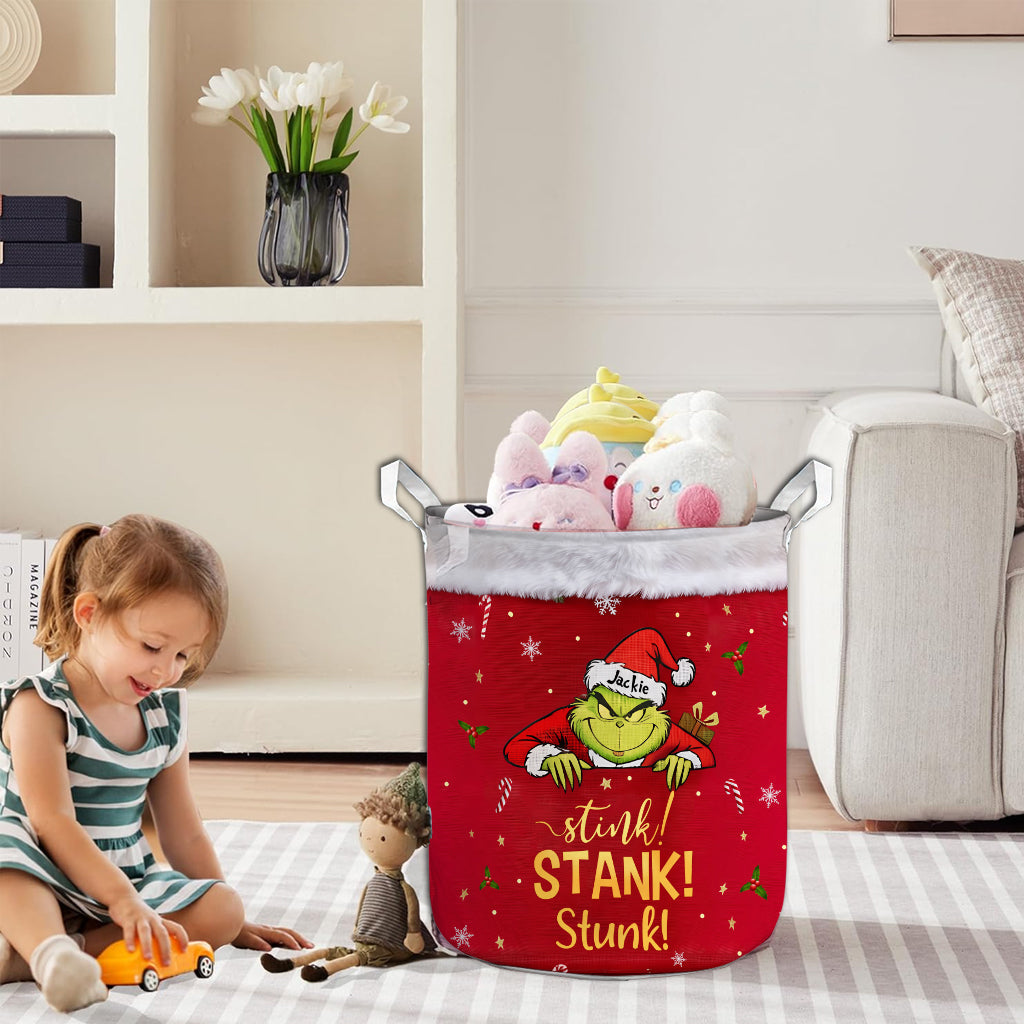 Personalized Grinch Christmas Storage Basket for Kids | Custom Fun Laundry Organizer Laundry Basket GradoCreations