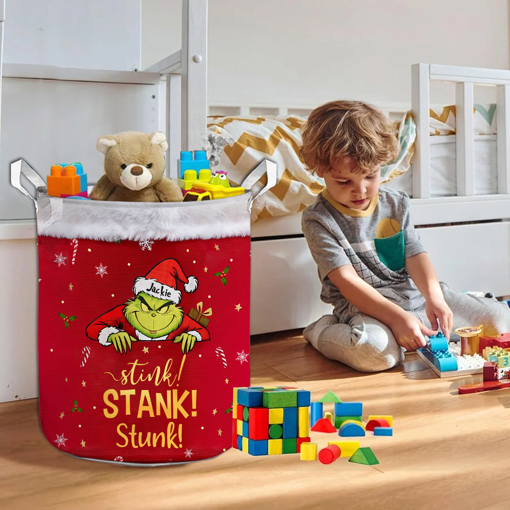 Personalized Grinch Christmas Storage Basket for Kids | Custom Fun Laundry Organizer Laundry Basket GradoCreations