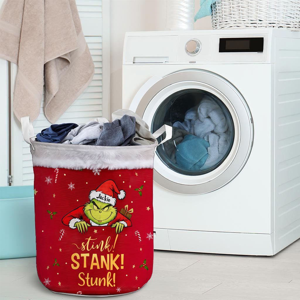 Personalized Grinch Christmas Storage Basket for Kids | Custom Fun Laundry Organizer Laundry Basket GradoCreations