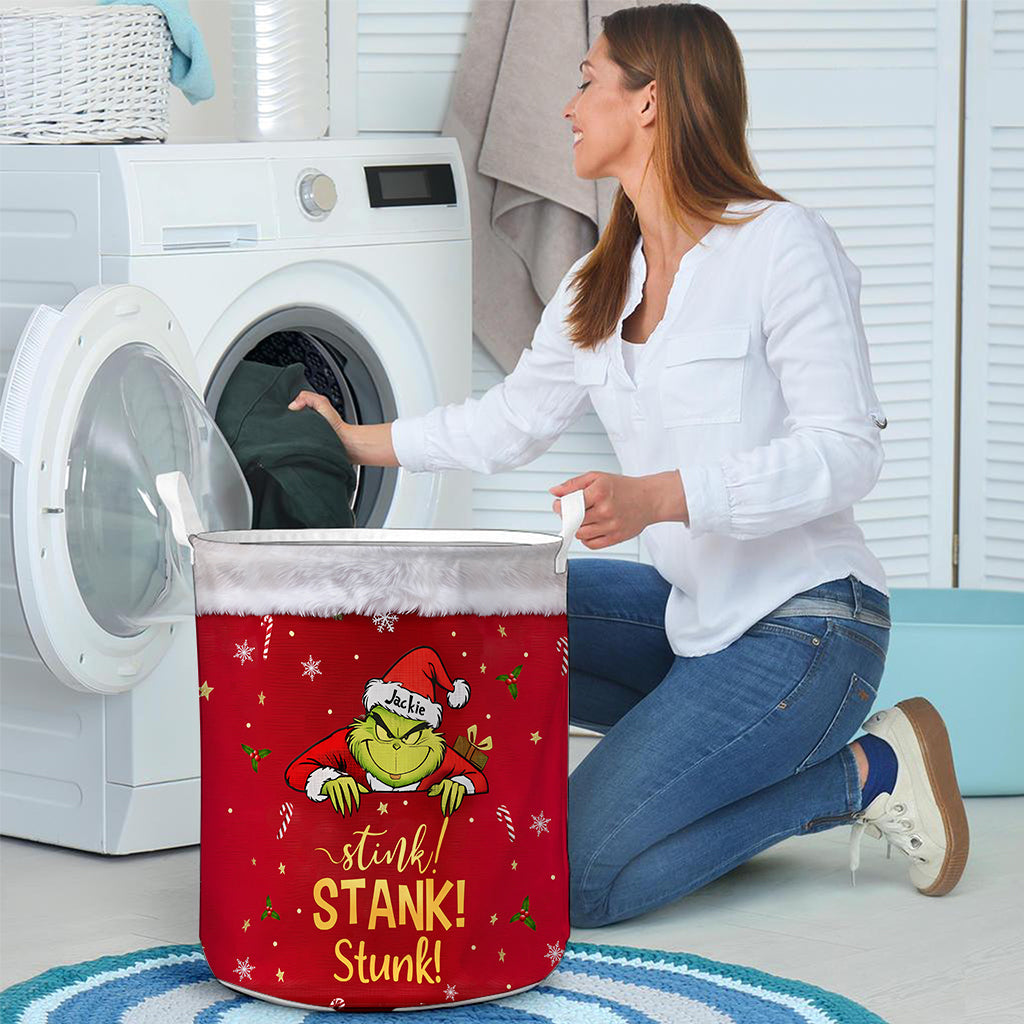 Personalized Grinch Christmas Storage Basket for Kids | Custom Fun Laundry Organizer Laundry Basket GradoCreations