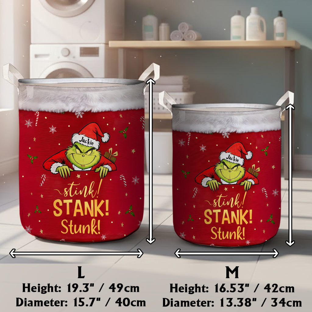 Personalized Grinch Christmas Storage Basket for Kids | Custom Fun Laundry Organizer Laundry Basket GradoCreations