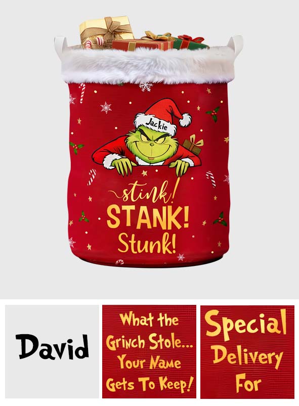 Personalized Grinch Christmas Storage Basket for Kids | Custom Fun Laundry Organizer Laundry Basket GradoCreations