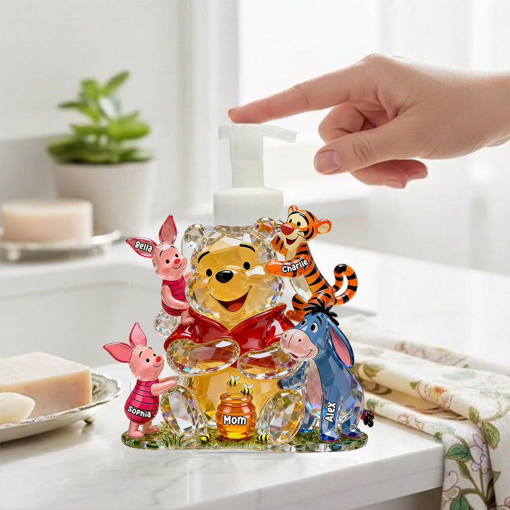 Personalized Winnie the Pooh Pump Dispenser with Custom Names Gift for Mom Pump Dispenser GradoCreations