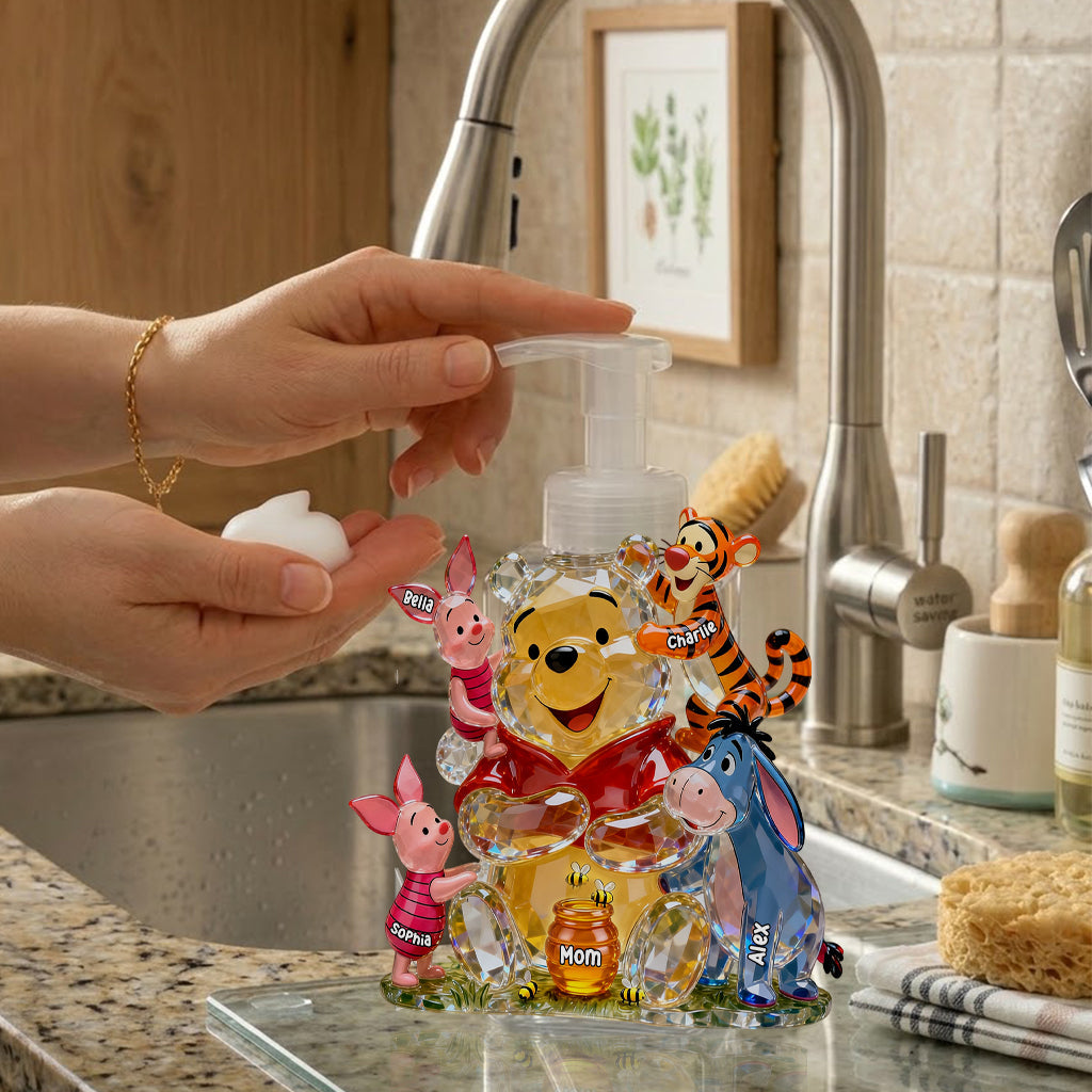 Personalized Winnie the Pooh Pump Dispenser with Custom Names Gift for Mom Pump Dispenser GradoCreations