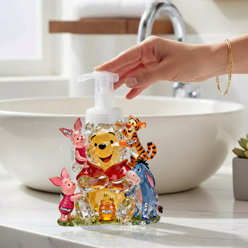 Personalized Winnie the Pooh Pump Dispenser with Custom Names Gift for Mom Pump Dispenser GradoCreations