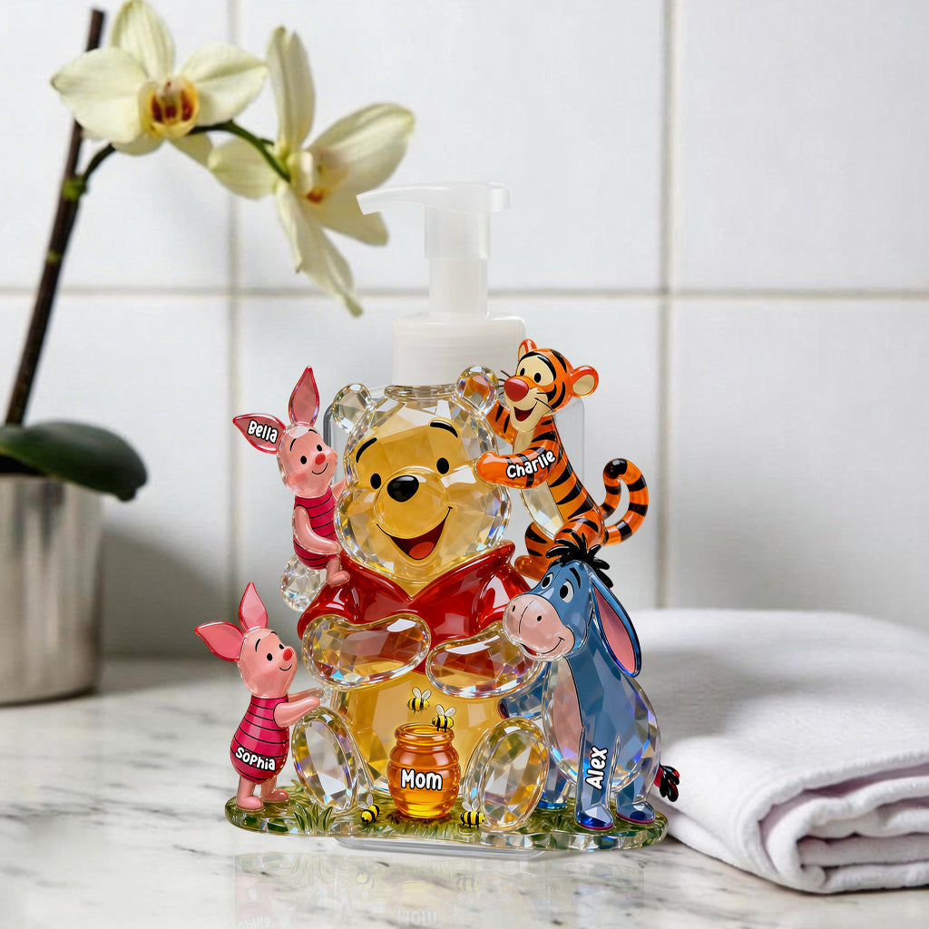 Personalized Winnie the Pooh Pump Dispenser with Custom Names Gift for Mom Pump Dispenser GradoCreations