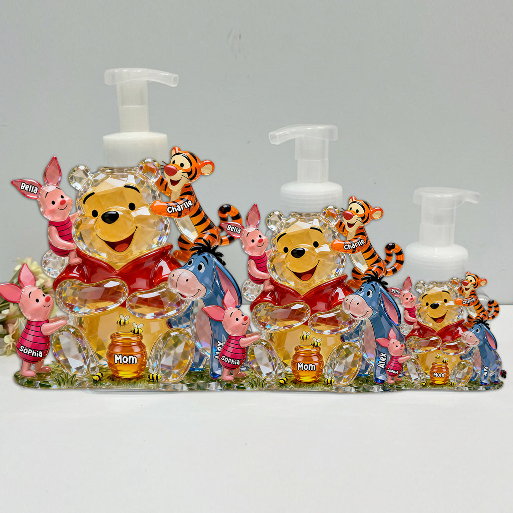 Personalized Winnie the Pooh Pump Dispenser with Custom Names Gift for Mom Pump Dispenser GradoCreations