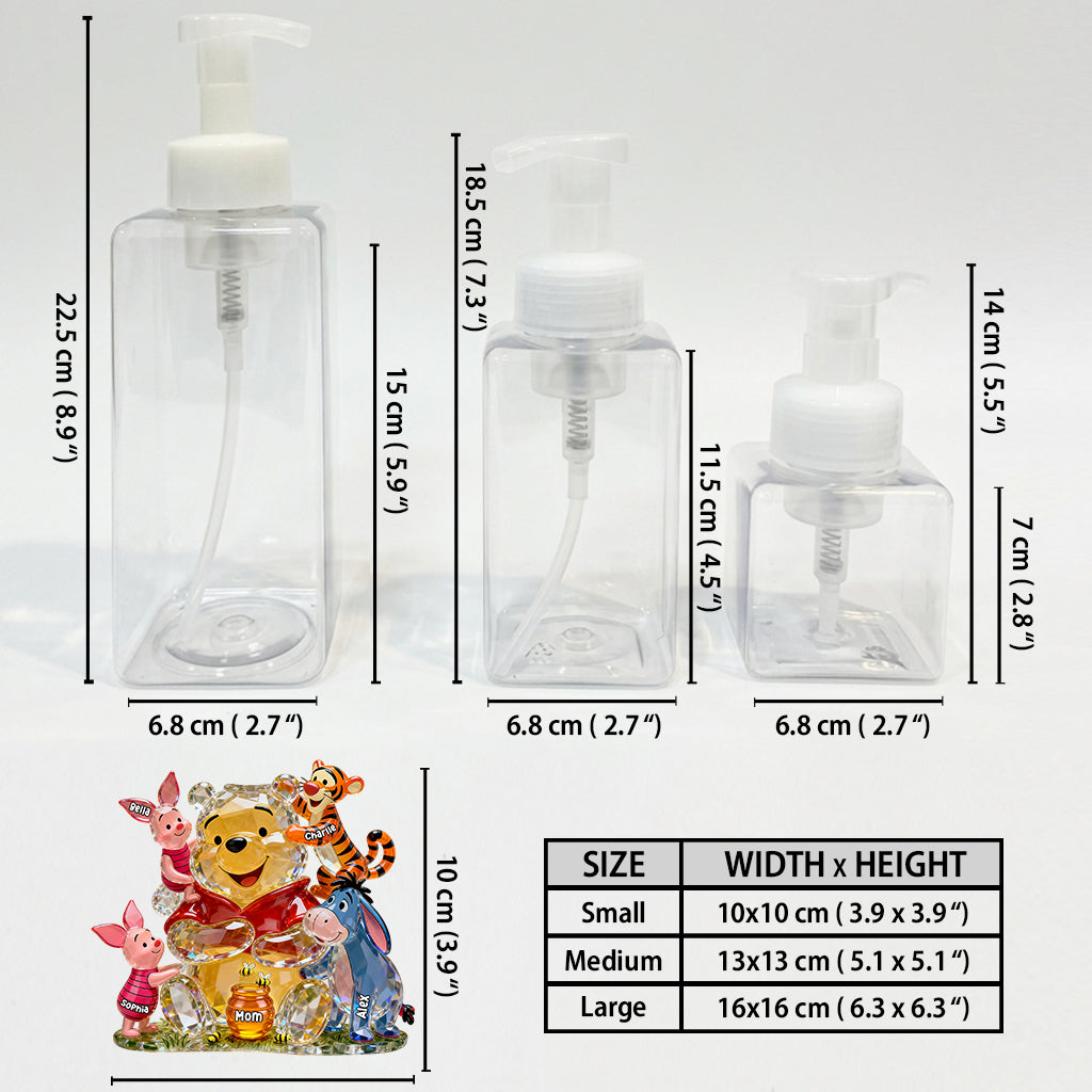 Personalized Winnie the Pooh Pump Dispenser with Custom Names Gift for Mom Pump Dispenser GradoCreations