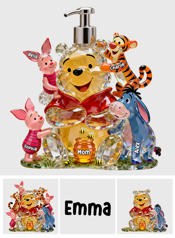 Personalized Winnie the Pooh Pump Dispenser with Custom Names Gift for Mom Pump Dispenser GradoCreations