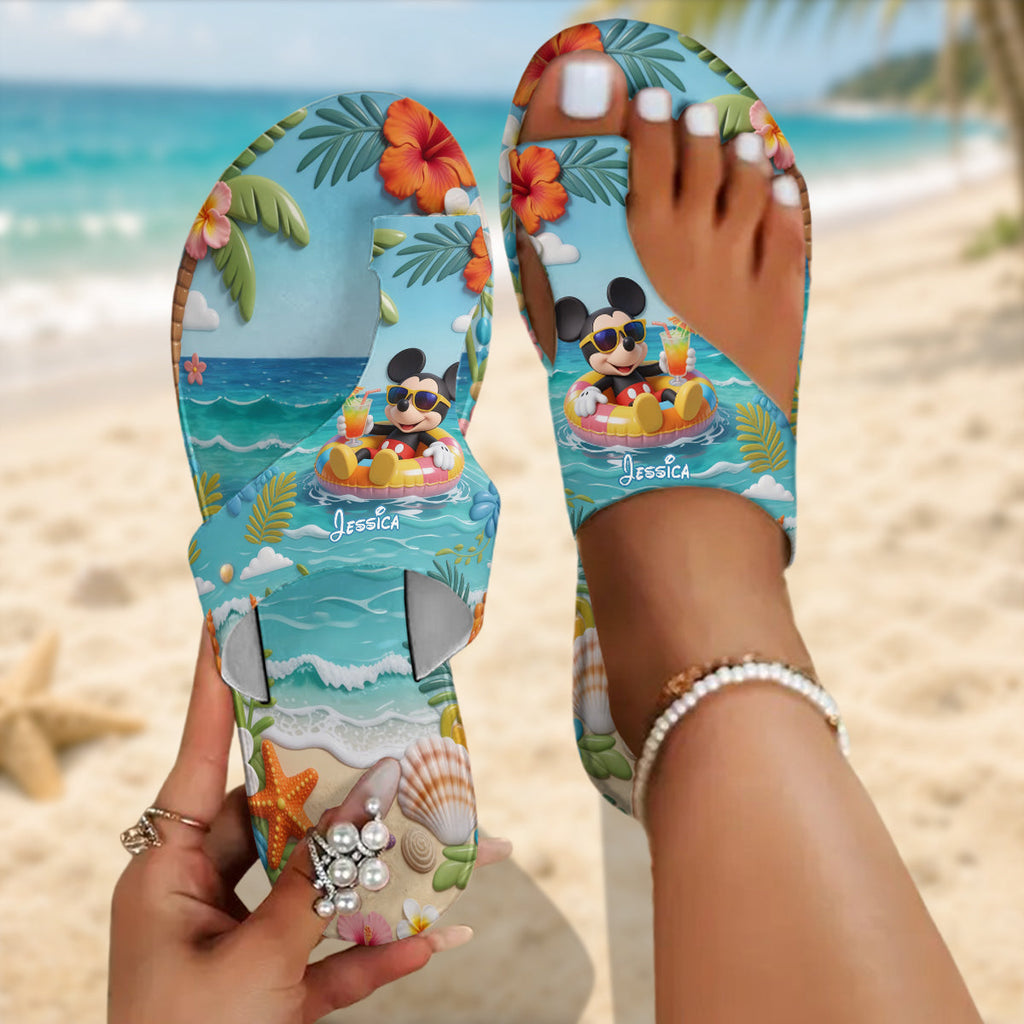 Personalized Summer Vibes Mouse Ears Open Toe Sandals for Women Open Toe Sandals GradoCreations
