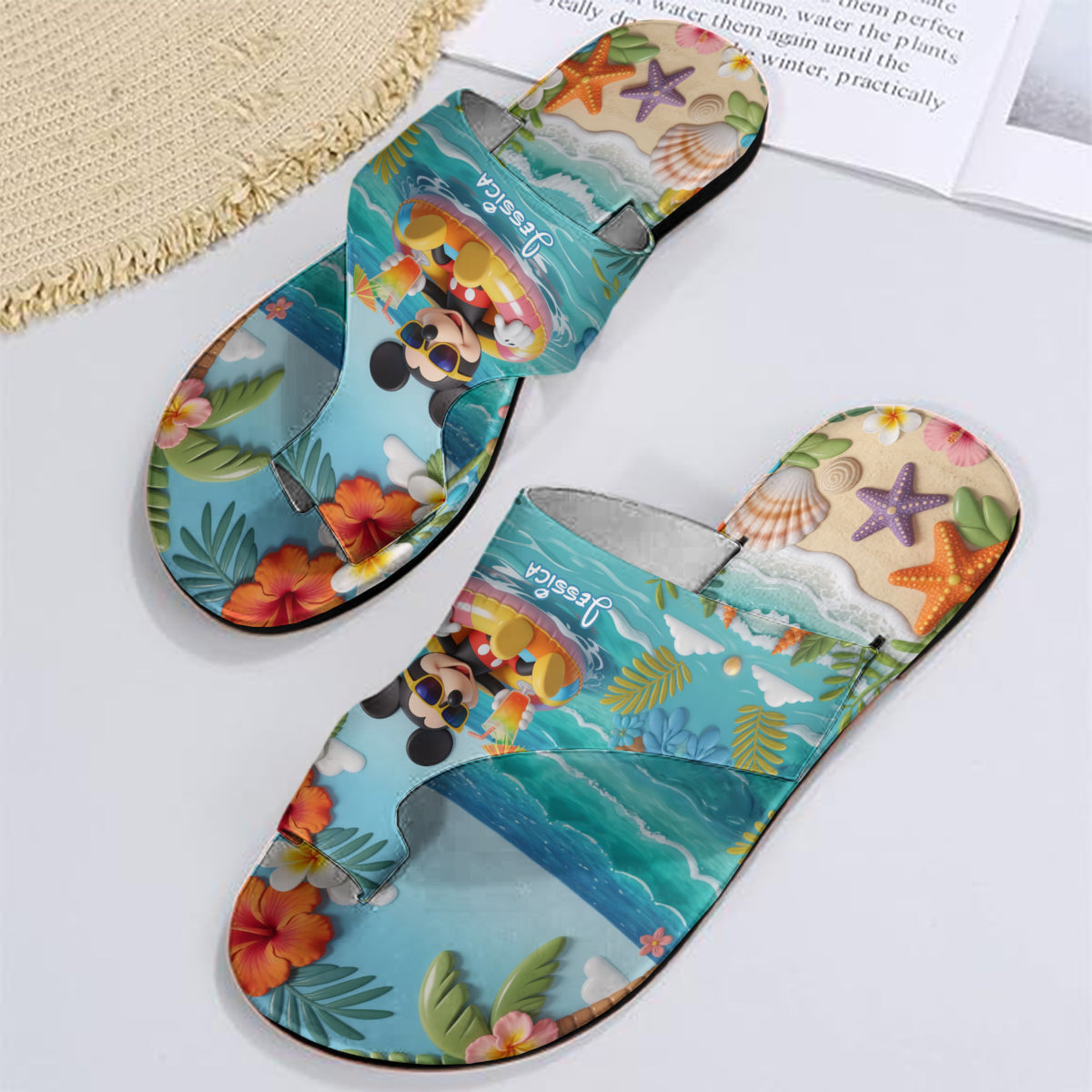 Personalized Summer Vibes Mouse Ears Open Toe Sandals for Women Open Toe Sandals GradoCreations