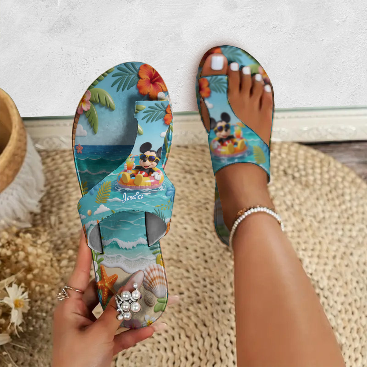 Personalized Summer Vibes Mouse Ears Open Toe Sandals for Women Open Toe Sandals GradoCreations