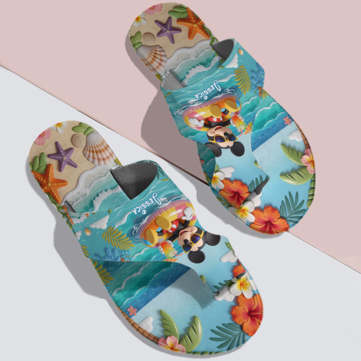 Personalized Summer Vibes Mouse Ears Open Toe Sandals for Women Open Toe Sandals GradoCreations