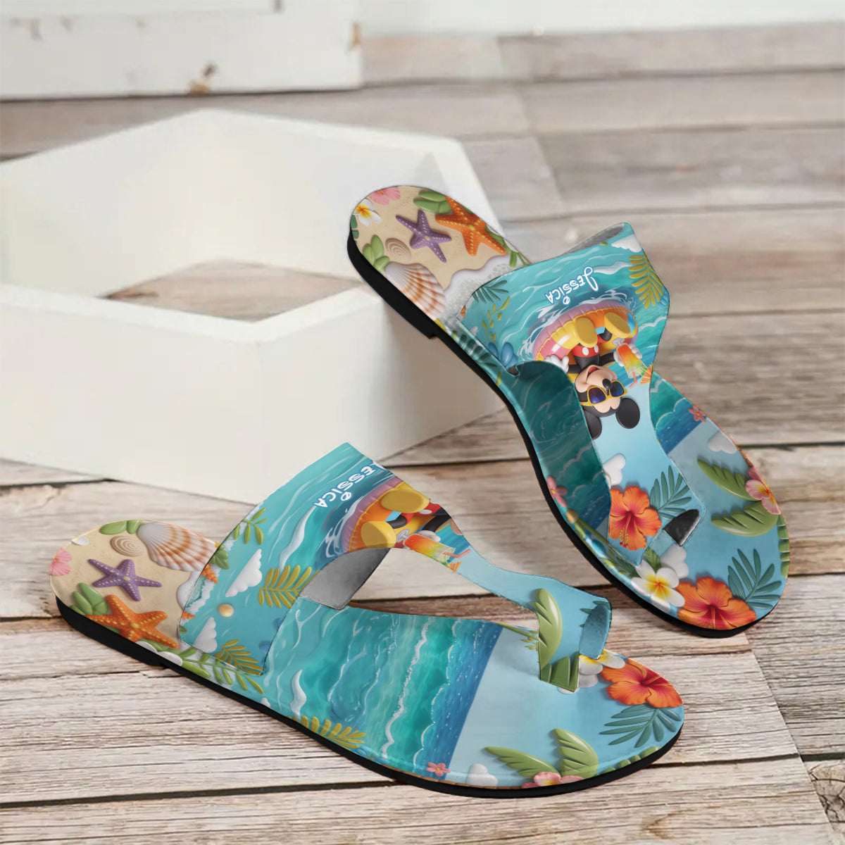 Personalized Summer Vibes Mouse Ears Open Toe Sandals for Women Open Toe Sandals GradoCreations