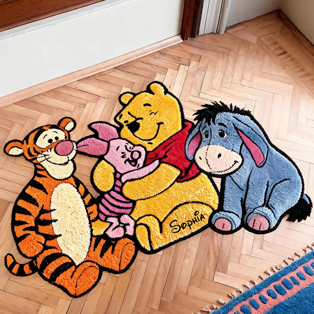 Personalized Kids Non-Slip Tufted Rug with Pooh and Friends Non-Slip Tufted Rug GradoCreations