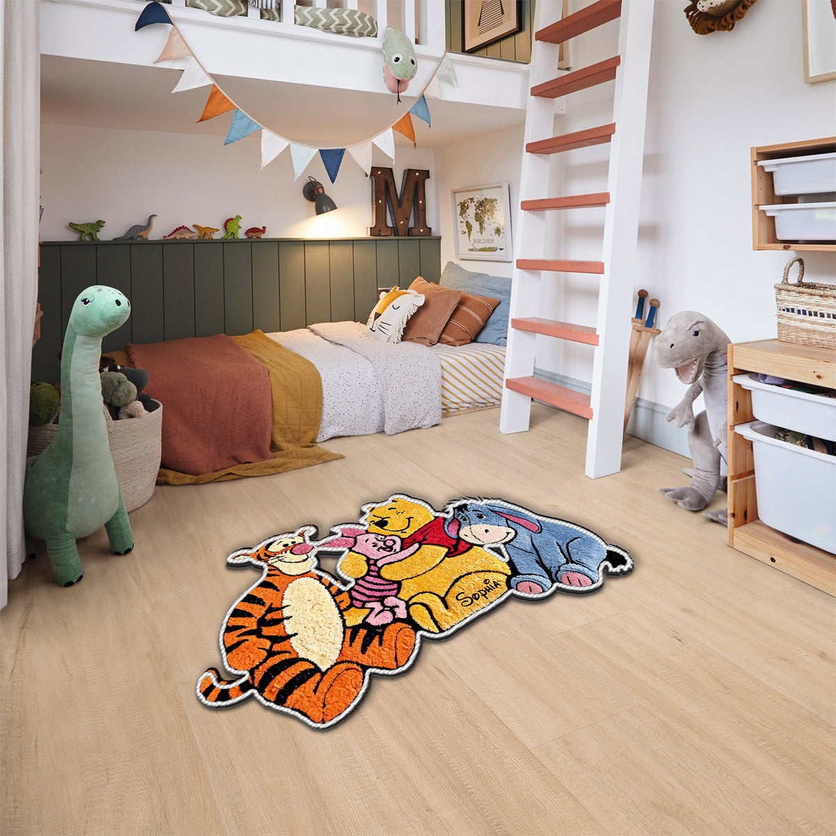 Personalized Kids Non-Slip Tufted Rug with Pooh and Friends Non-Slip Tufted Rug GradoCreations