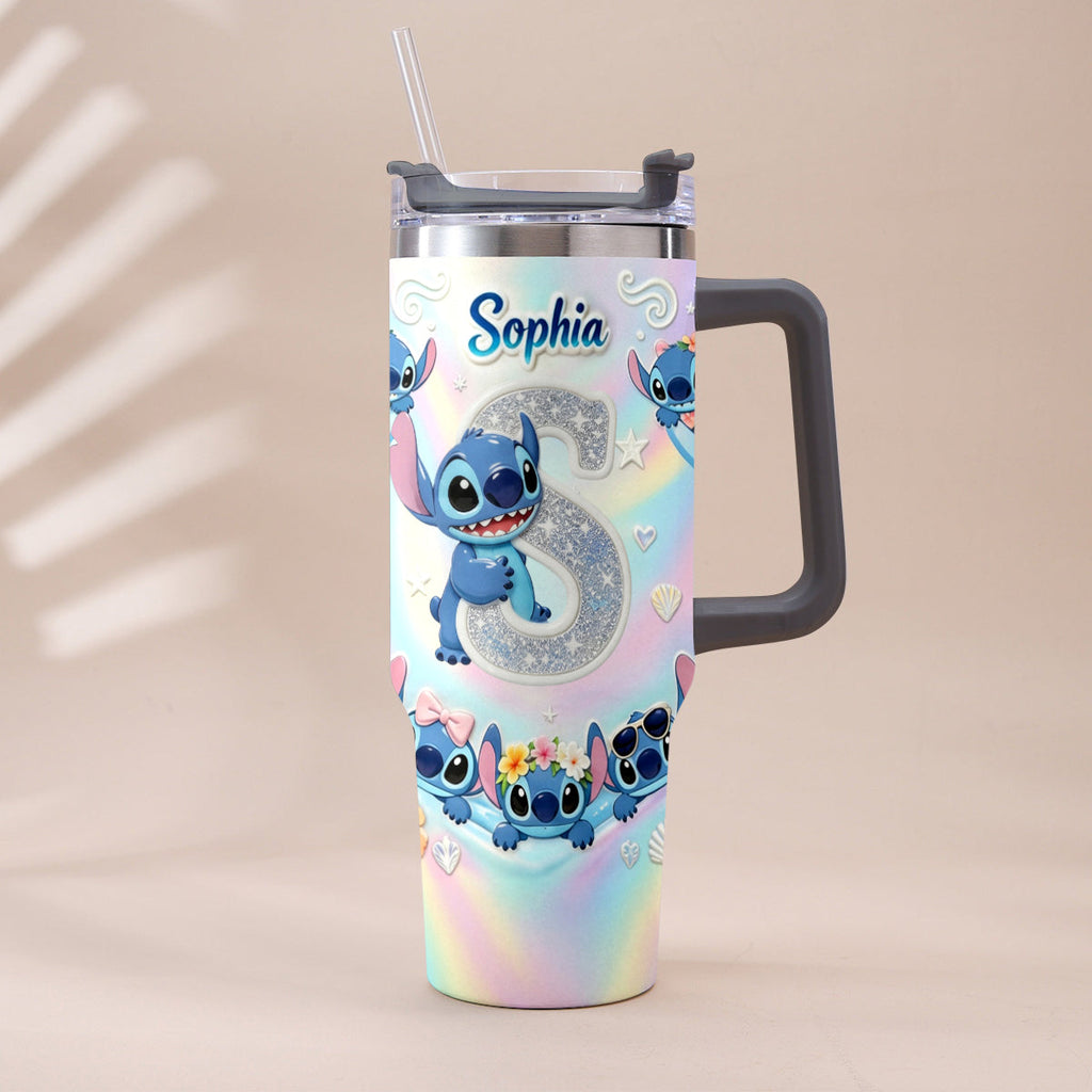 Personalized Ohana Tumbler with Plush Charm for Kids - Cute Blue Alien Design Tumbler With Plush Charm GradoCreations