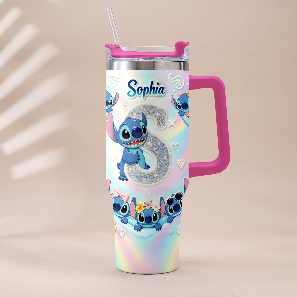 Personalized Ohana Tumbler with Plush Charm for Kids - Cute Blue Alien Design Tumbler With Plush Charm GradoCreations