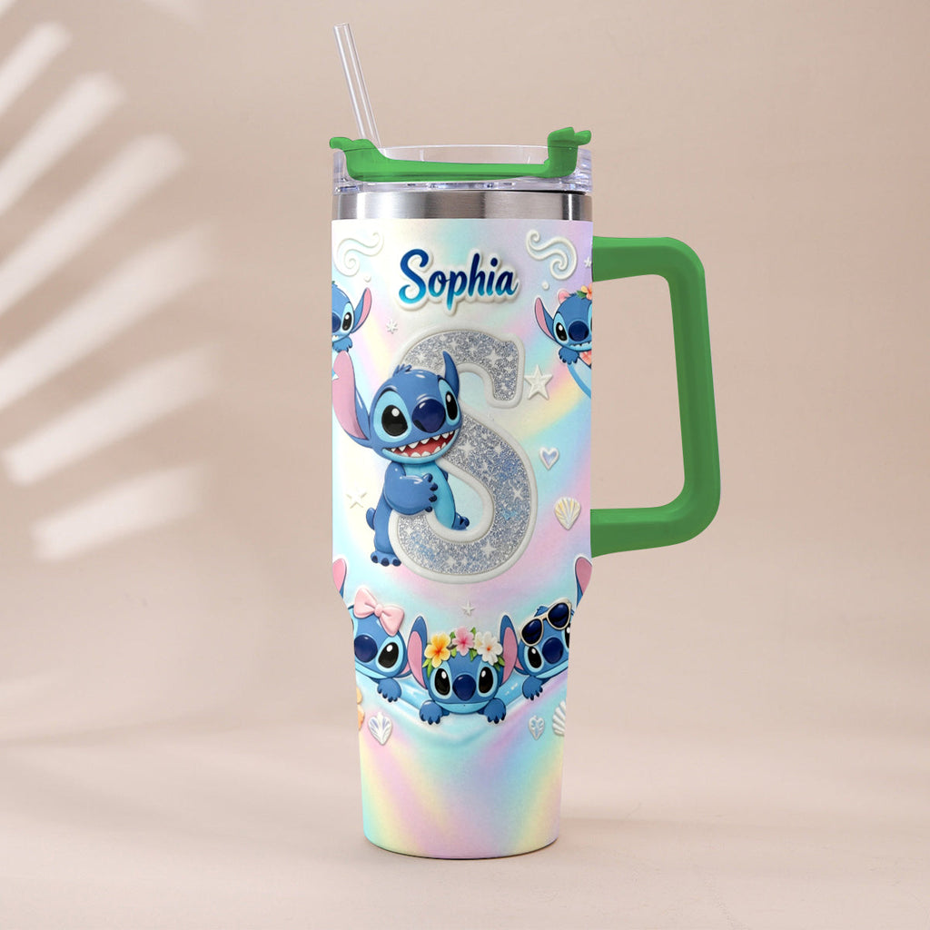 Personalized Ohana Tumbler with Plush Charm for Kids - Cute Blue Alien Design Tumbler With Plush Charm GradoCreations