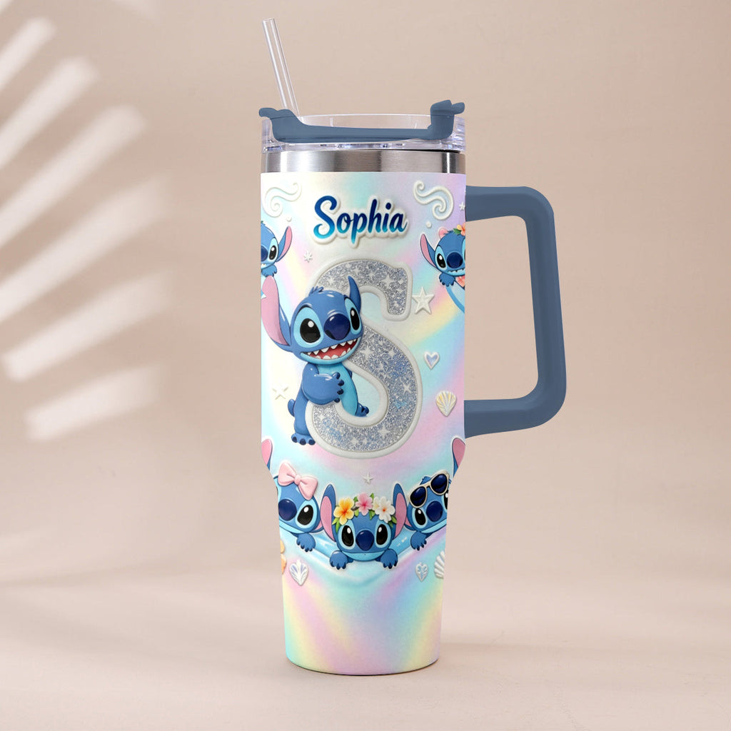 Personalized Ohana Tumbler with Plush Charm for Kids - Cute Blue Alien Design Tumbler With Plush Charm GradoCreations