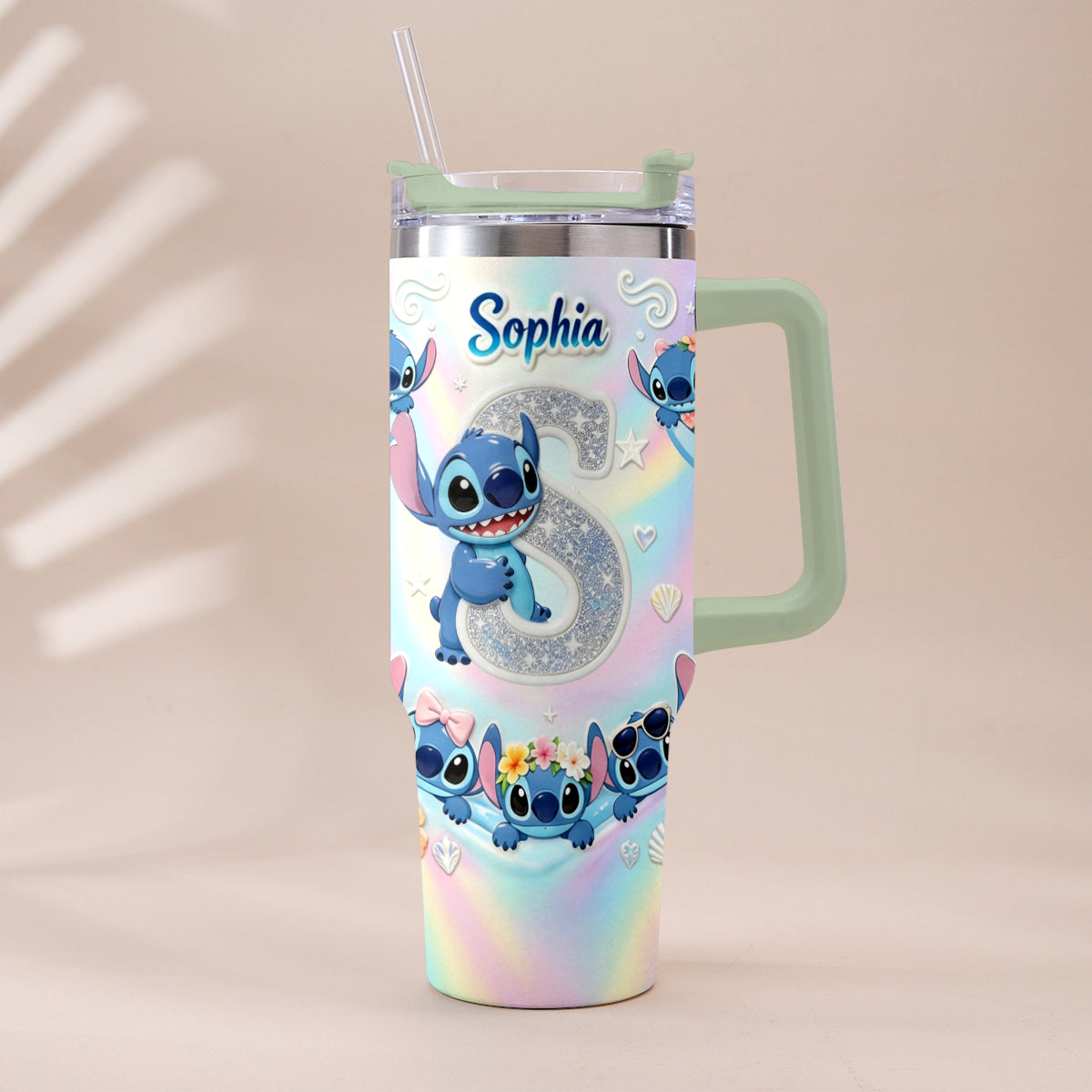 Personalized Ohana Tumbler with Plush Charm for Kids - Cute Blue Alien Design Tumbler With Plush Charm GradoCreations