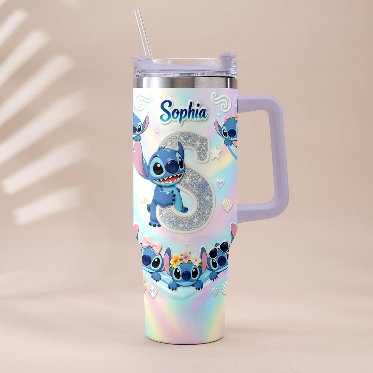 Personalized Ohana Tumbler with Plush Charm for Kids - Cute Blue Alien Design Tumbler With Plush Charm GradoCreations