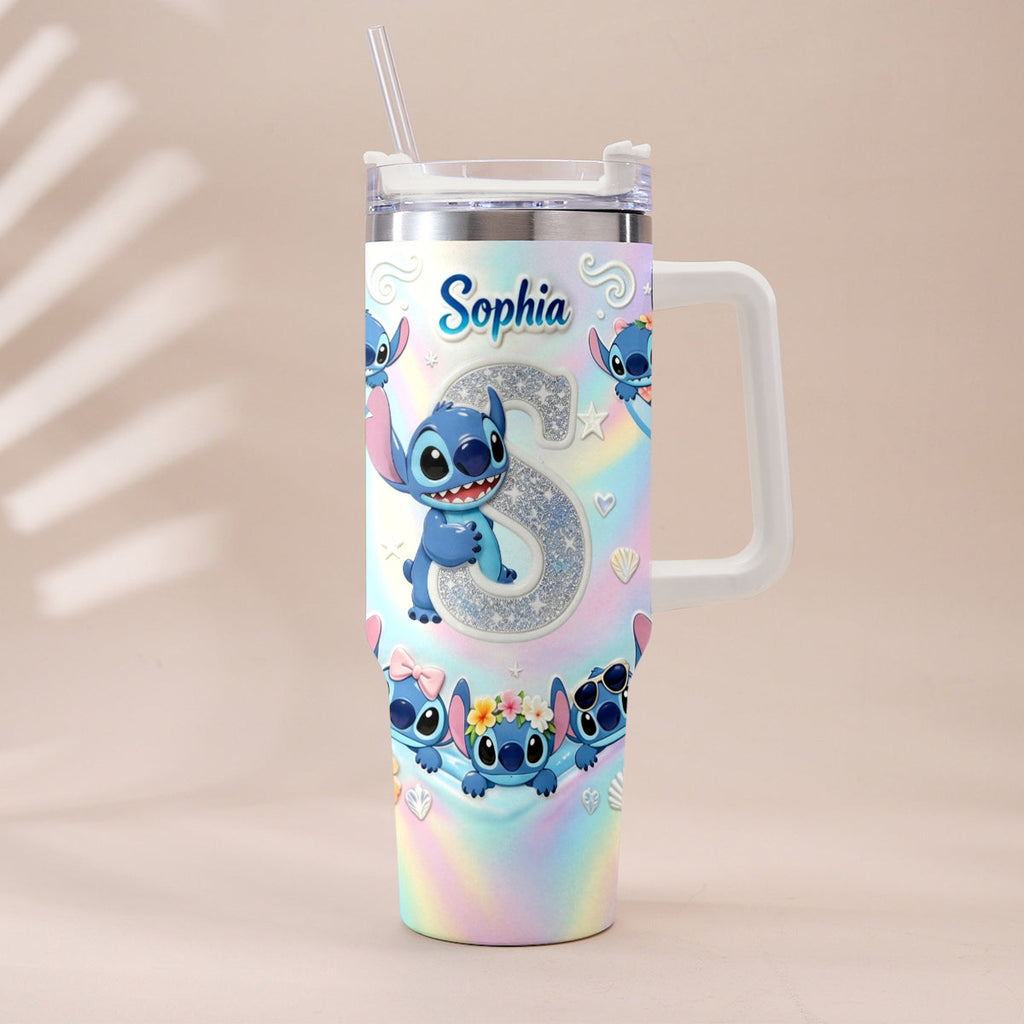 Personalized Ohana Tumbler with Plush Charm for Kids - Cute Blue Alien Design Tumbler With Plush Charm GradoCreations