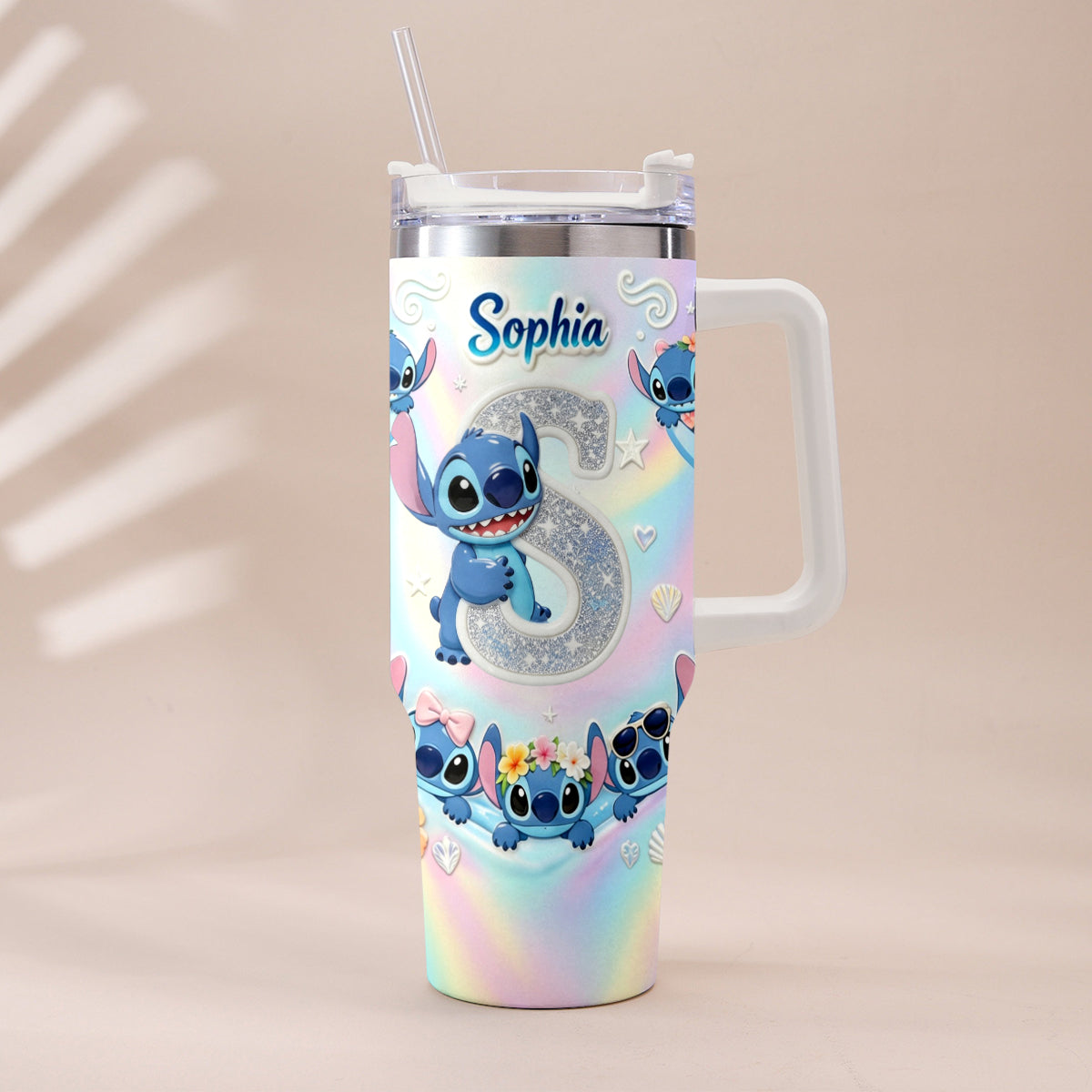 Personalized Ohana Tumbler with Plush Charm for Kids - Cute Blue Alien Design Tumbler With Plush Charm GradoCreations