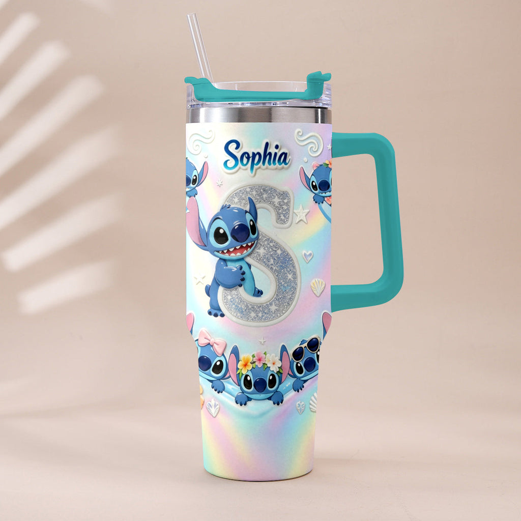Personalized Ohana Tumbler with Plush Charm for Kids - Cute Blue Alien Design Tumbler With Plush Charm GradoCreations