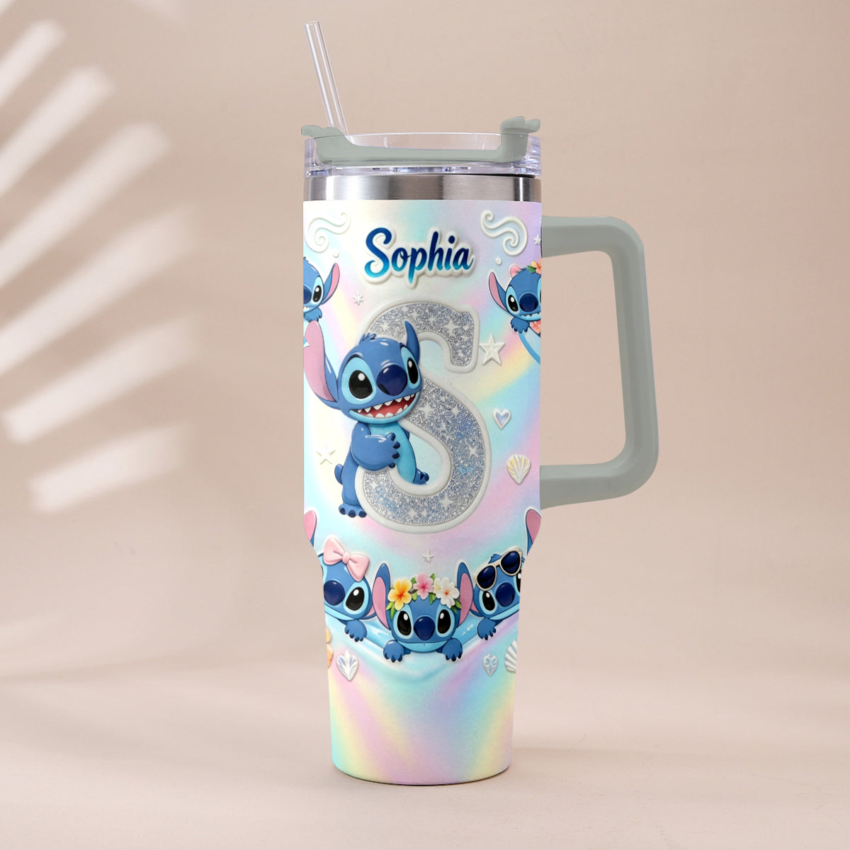 Personalized Ohana Tumbler with Plush Charm for Kids - Cute Blue Alien Design Tumbler With Plush Charm GradoCreations