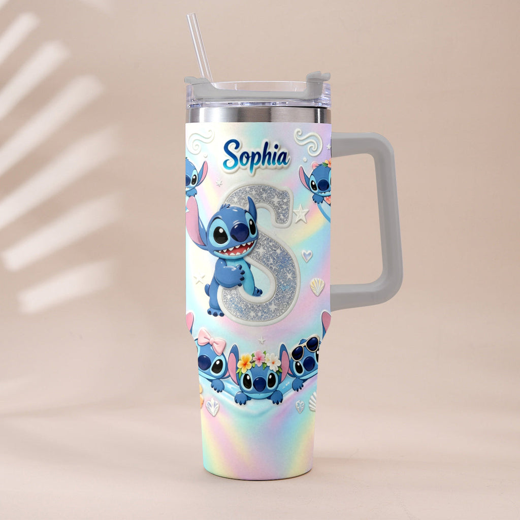 Personalized Ohana Tumbler with Plush Charm for Kids - Cute Blue Alien Design Tumbler With Plush Charm GradoCreations