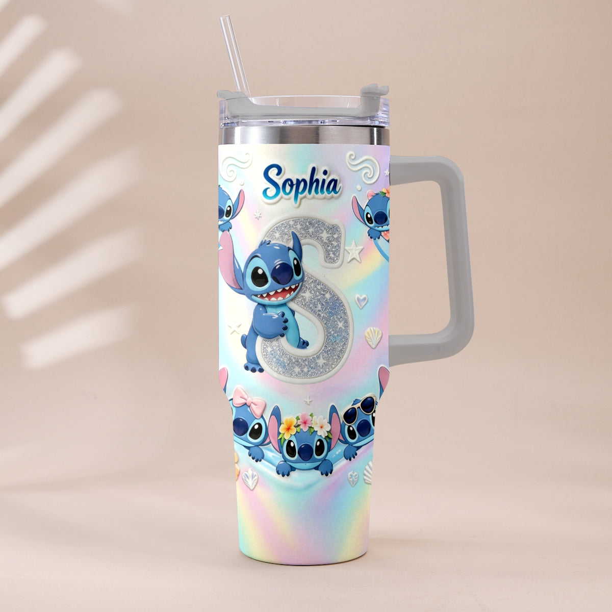 Personalized Ohana Tumbler with Plush Charm for Kids - Cute Blue Alien Design Tumbler With Plush Charm GradoCreations