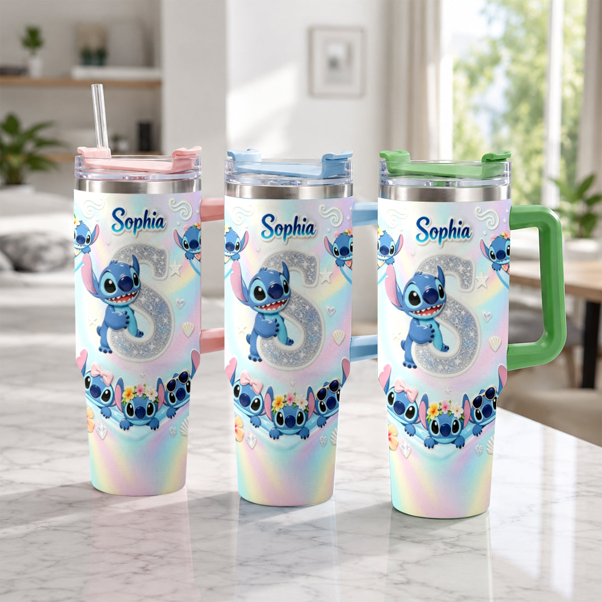Personalized Ohana Tumbler with Plush Charm for Kids - Cute Blue Alien Design Tumbler With Plush Charm GradoCreations