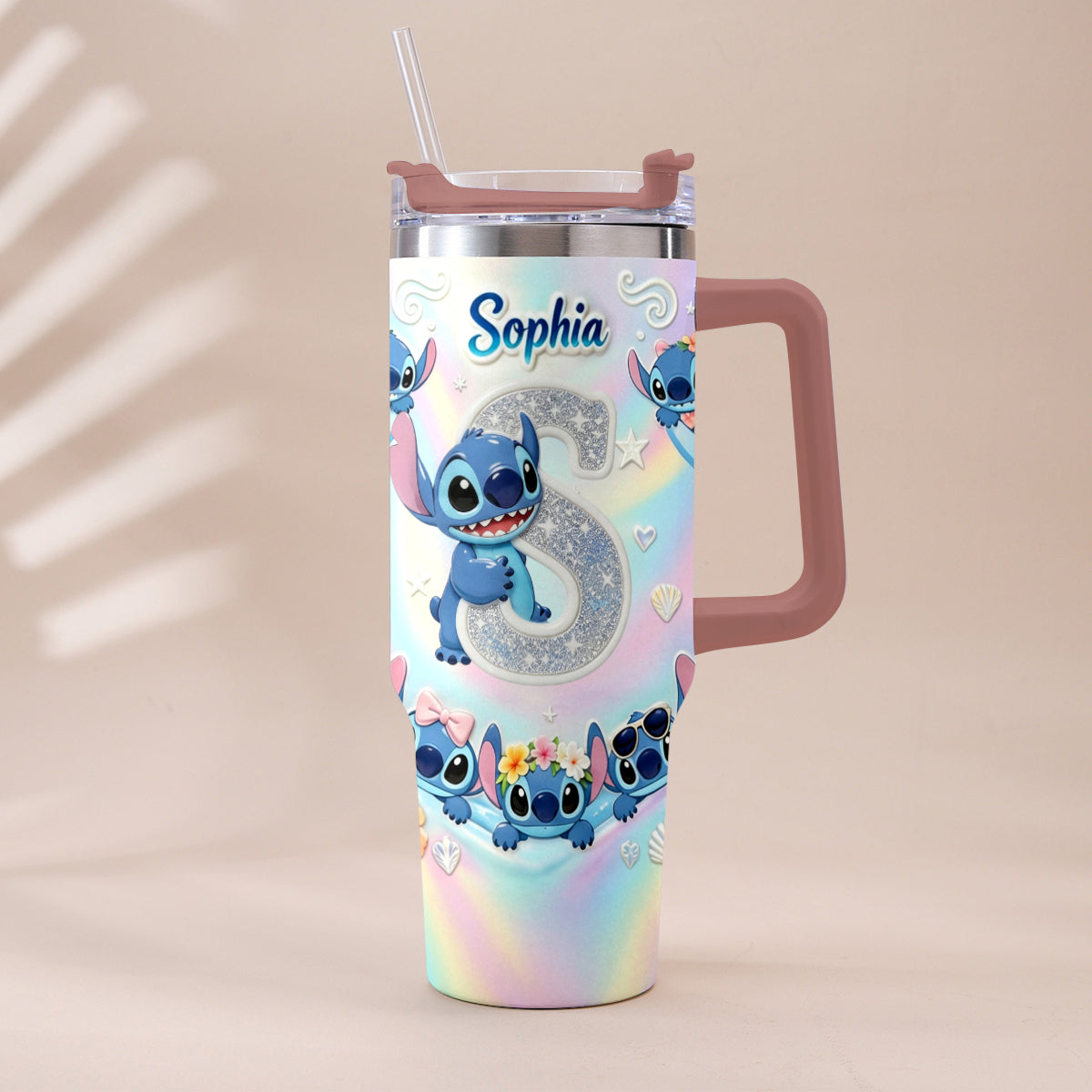 Personalized Ohana Tumbler with Plush Charm for Kids - Cute Blue Alien Design Tumbler With Plush Charm GradoCreations