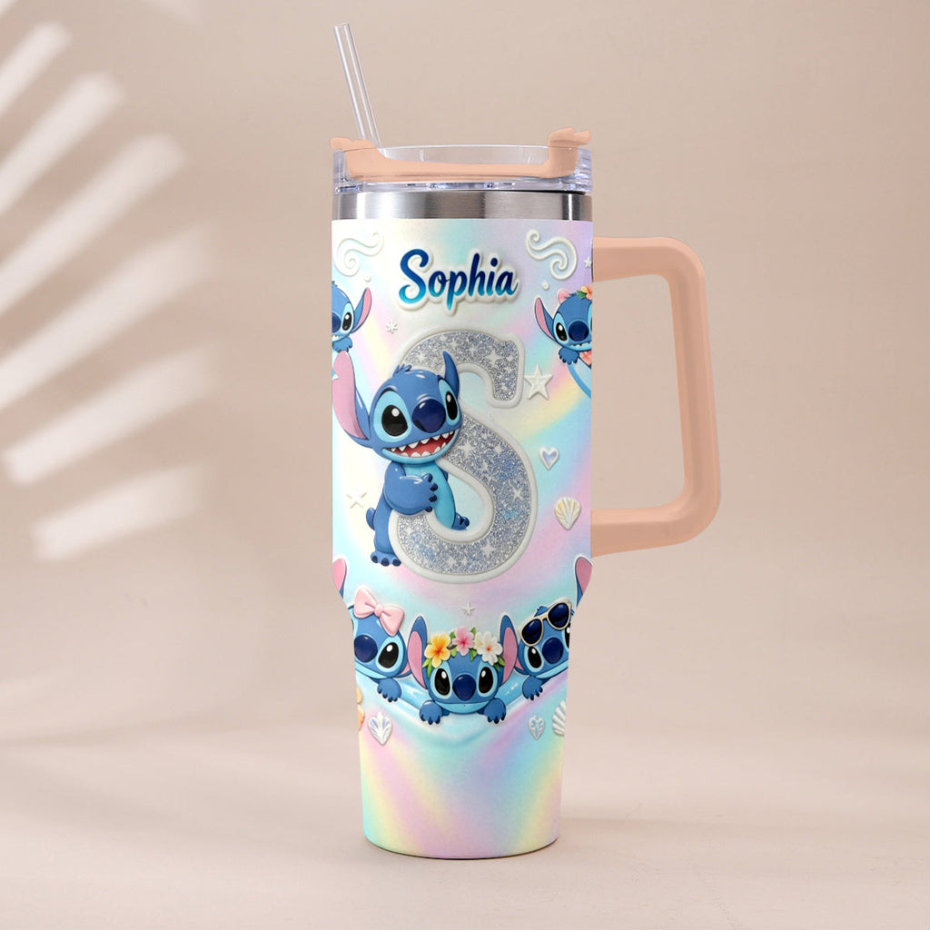 Personalized Ohana Tumbler with Plush Charm for Kids - Cute Blue Alien Design Tumbler With Plush Charm GradoCreations