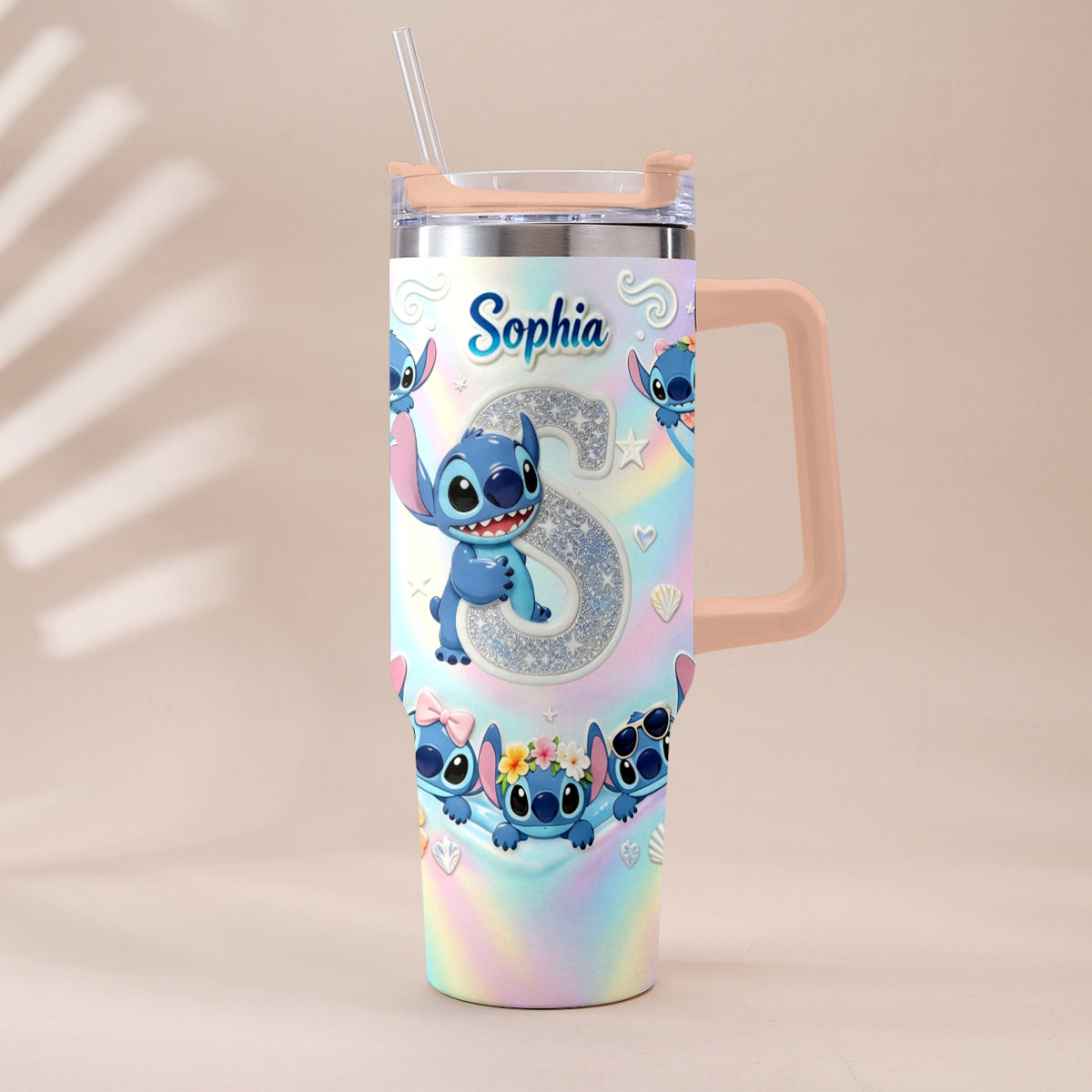 Personalized Ohana Tumbler with Plush Charm for Kids - Cute Blue Alien Design Tumbler With Plush Charm GradoCreations