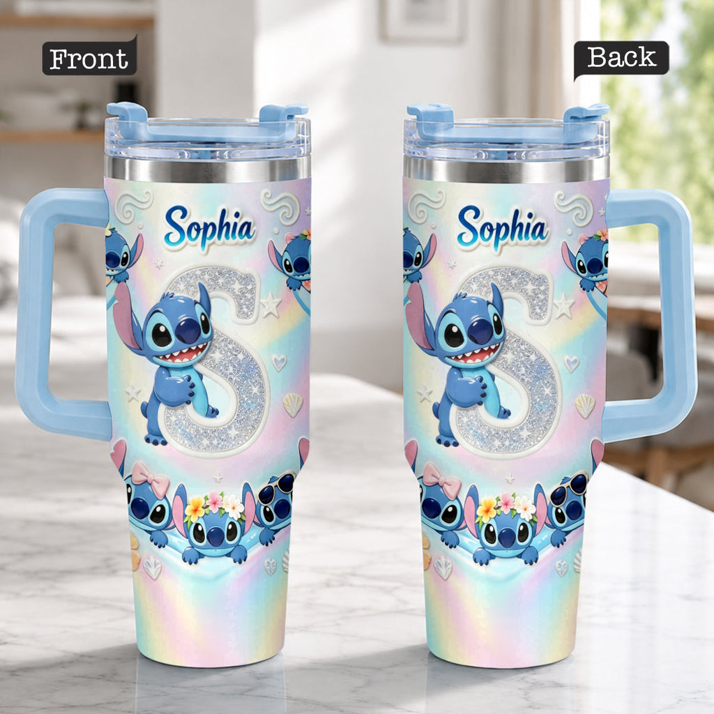 Personalized Ohana Tumbler with Plush Charm for Kids - Cute Blue Alien Design Tumbler With Plush Charm GradoCreations