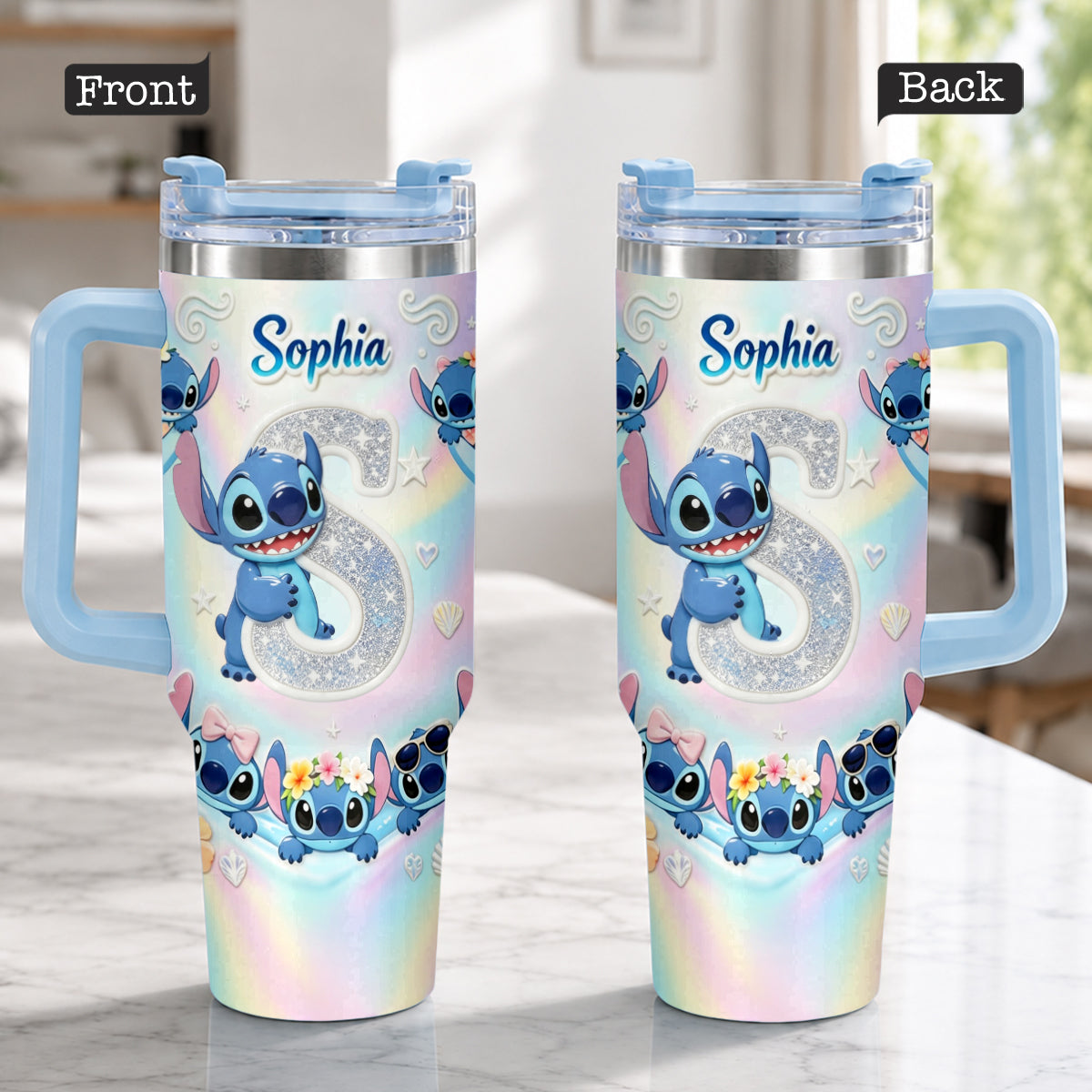 Personalized Ohana Tumbler with Plush Charm for Kids - Cute Blue Alien Design Tumbler With Plush Charm GradoCreations