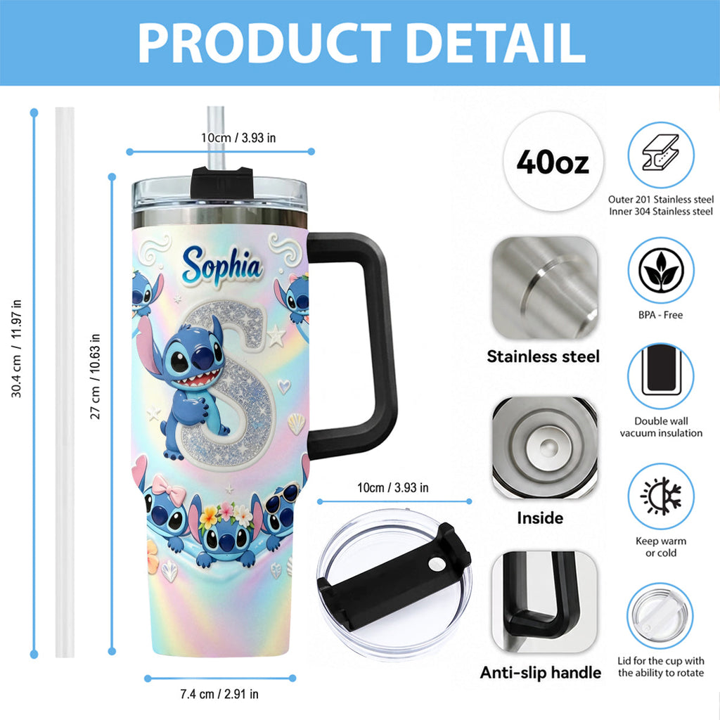 Personalized Ohana Tumbler with Plush Charm for Kids - Cute Blue Alien Design Tumbler With Plush Charm GradoCreations
